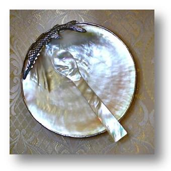 Sterling Silver Mother Of Pearl Plate, Sturgeon Caviar Plate, MOP Sturgeon Dish, Sterling Sturgeon Plate